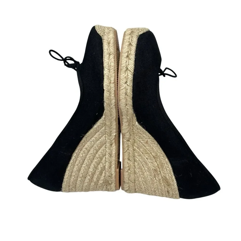 J Crew Wedge Heels Womens 11 Black Seville Espadrille Coastal Resort Spain BT393